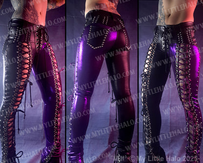 #10 Black & Purple Front Lace up Skinny Pants (24-12-1-010)