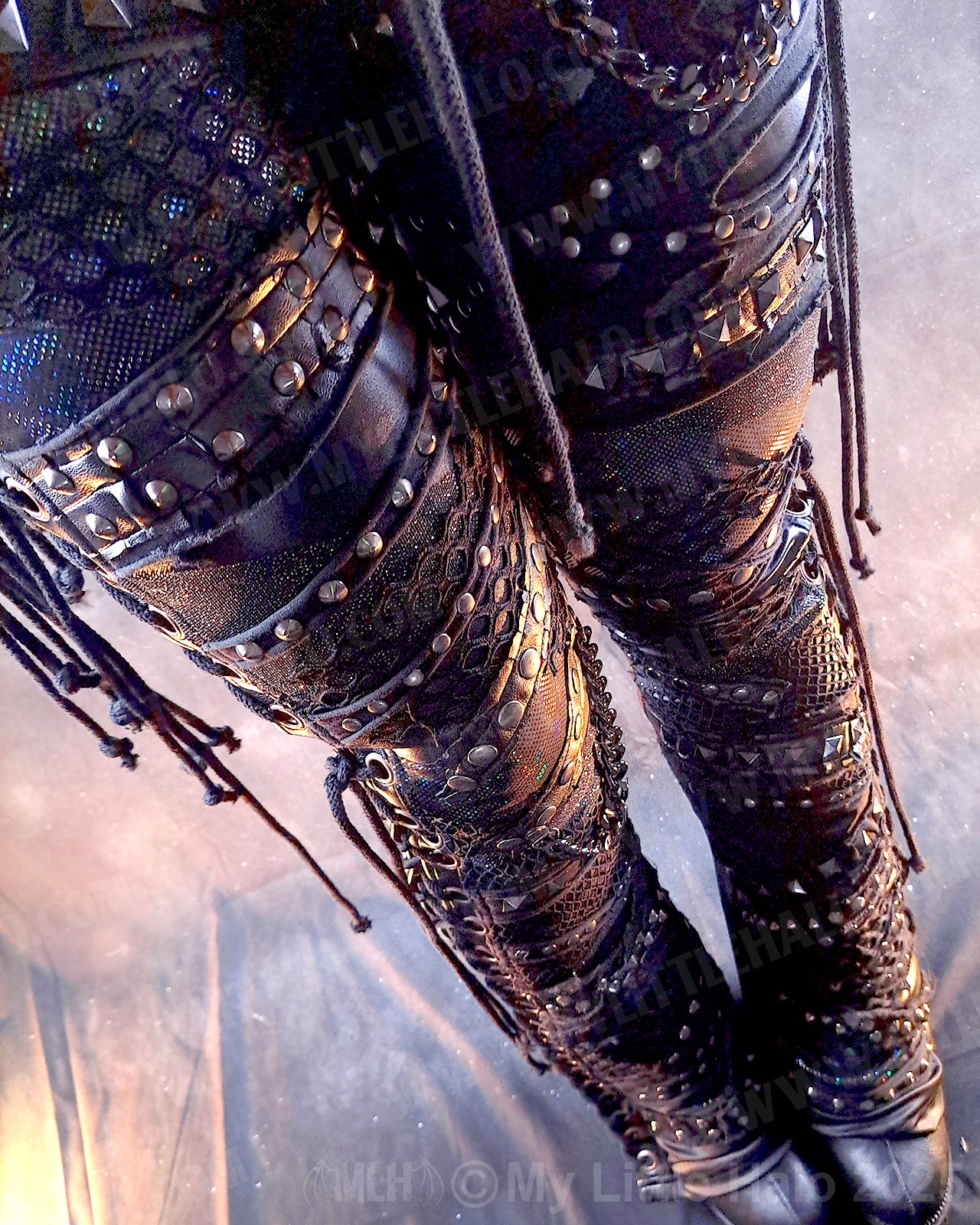 #10 Black, Gunmetal & Copper Lace up Hologram Gothic Flares