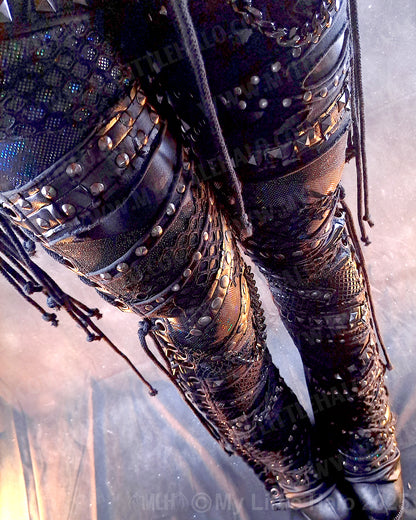 #10 Black, Gunmetal & Copper Lace up Hologram Gothic Flares