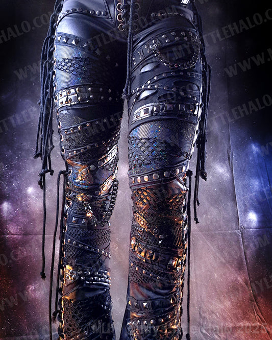 #10 Black, Gunmetal & Copper Lace up Hologram Gothic Flares