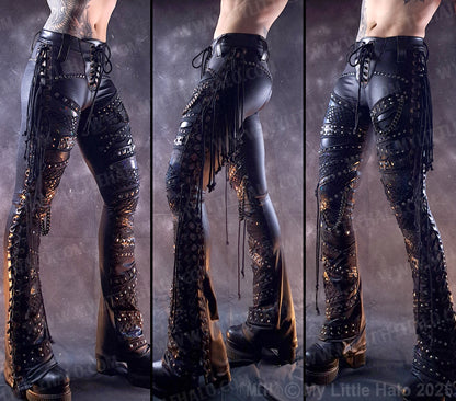 #10 Black, Gunmetal & Copper Lace up Hologram Gothic Flares