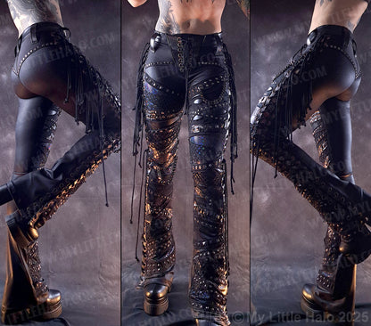 #10 Black, Gunmetal & Copper Lace up Hologram Gothic Flares