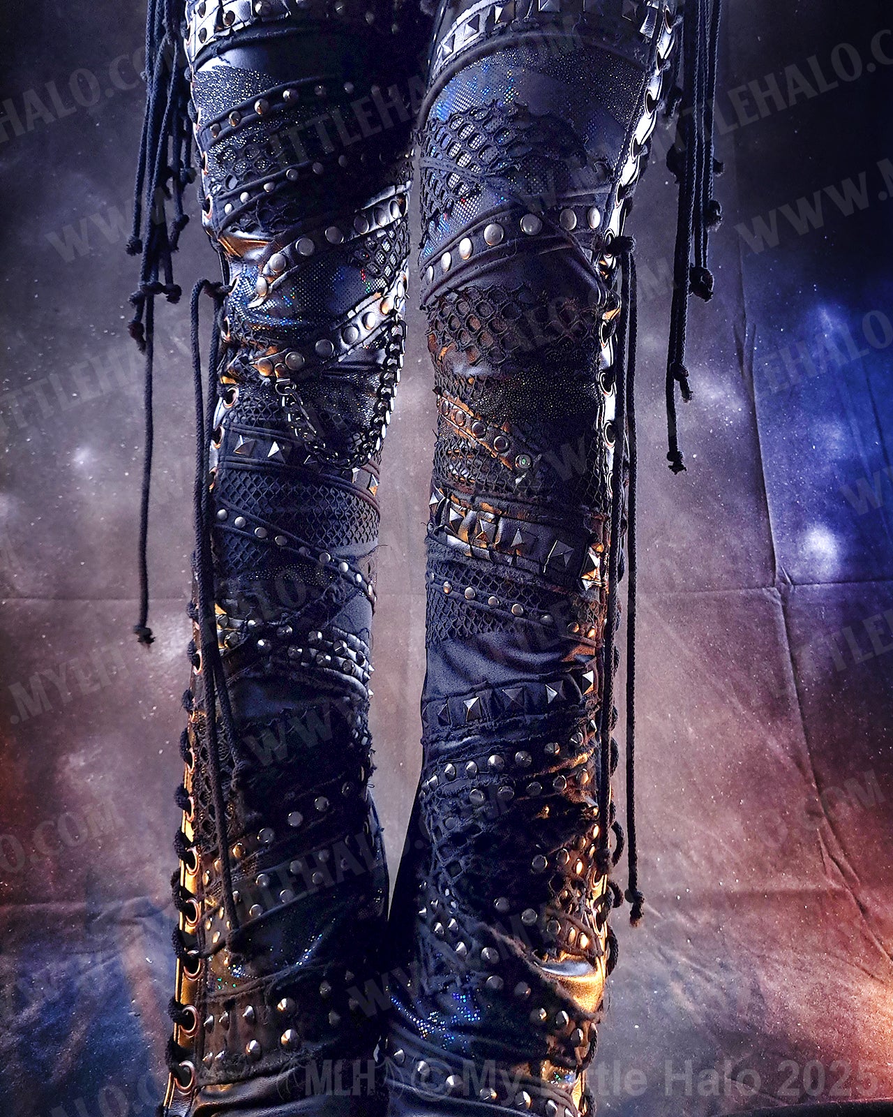 #10 Black, Gunmetal & Copper Lace up Hologram Gothic Flares