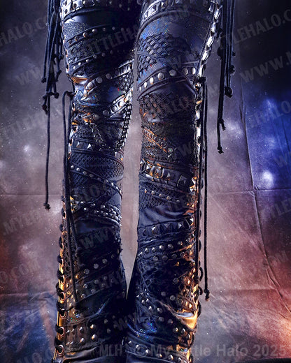 #10 Black, Gunmetal & Copper Lace up Hologram Gothic Flares