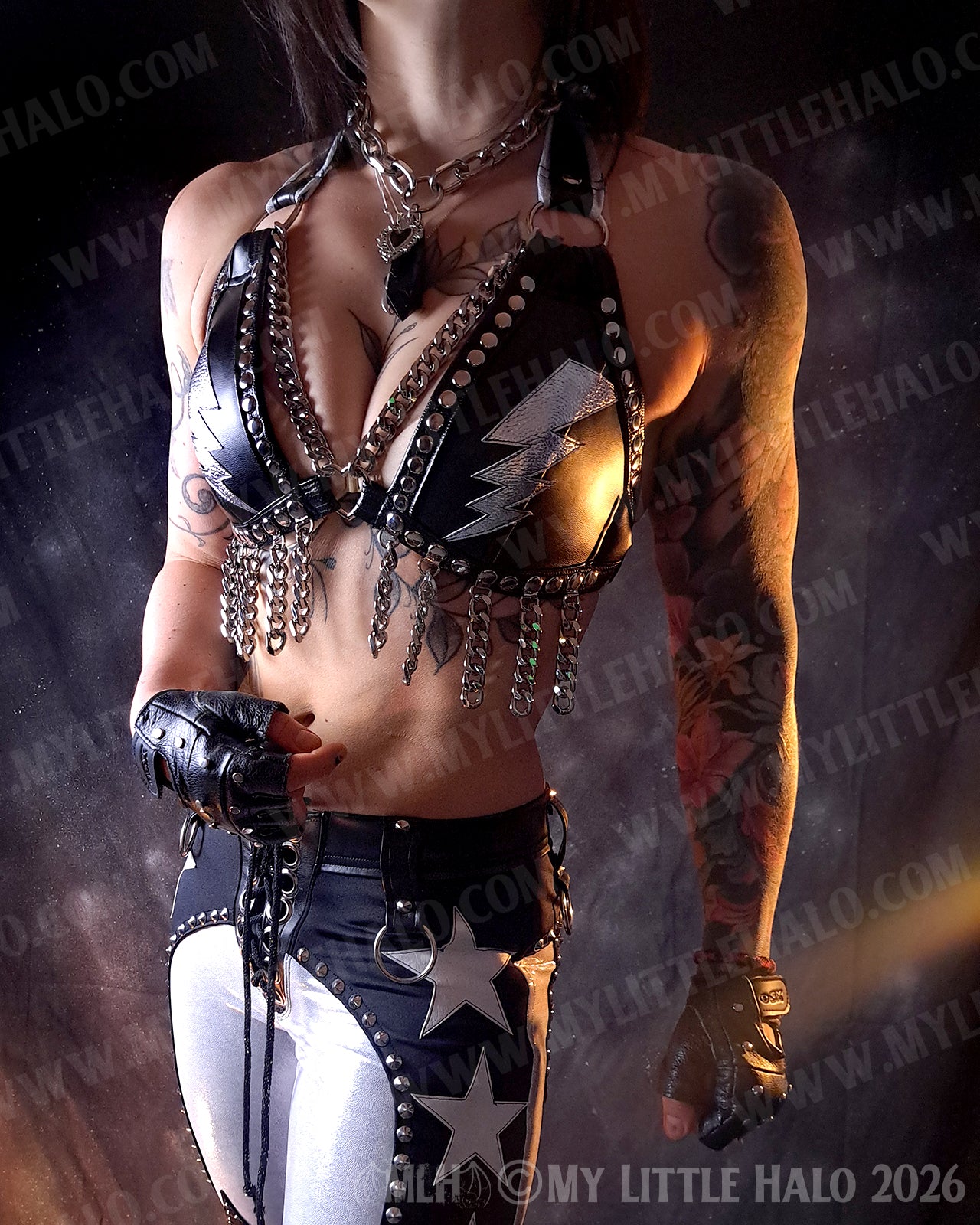 Black & Silver Lightning & Chains Bikini Top #10