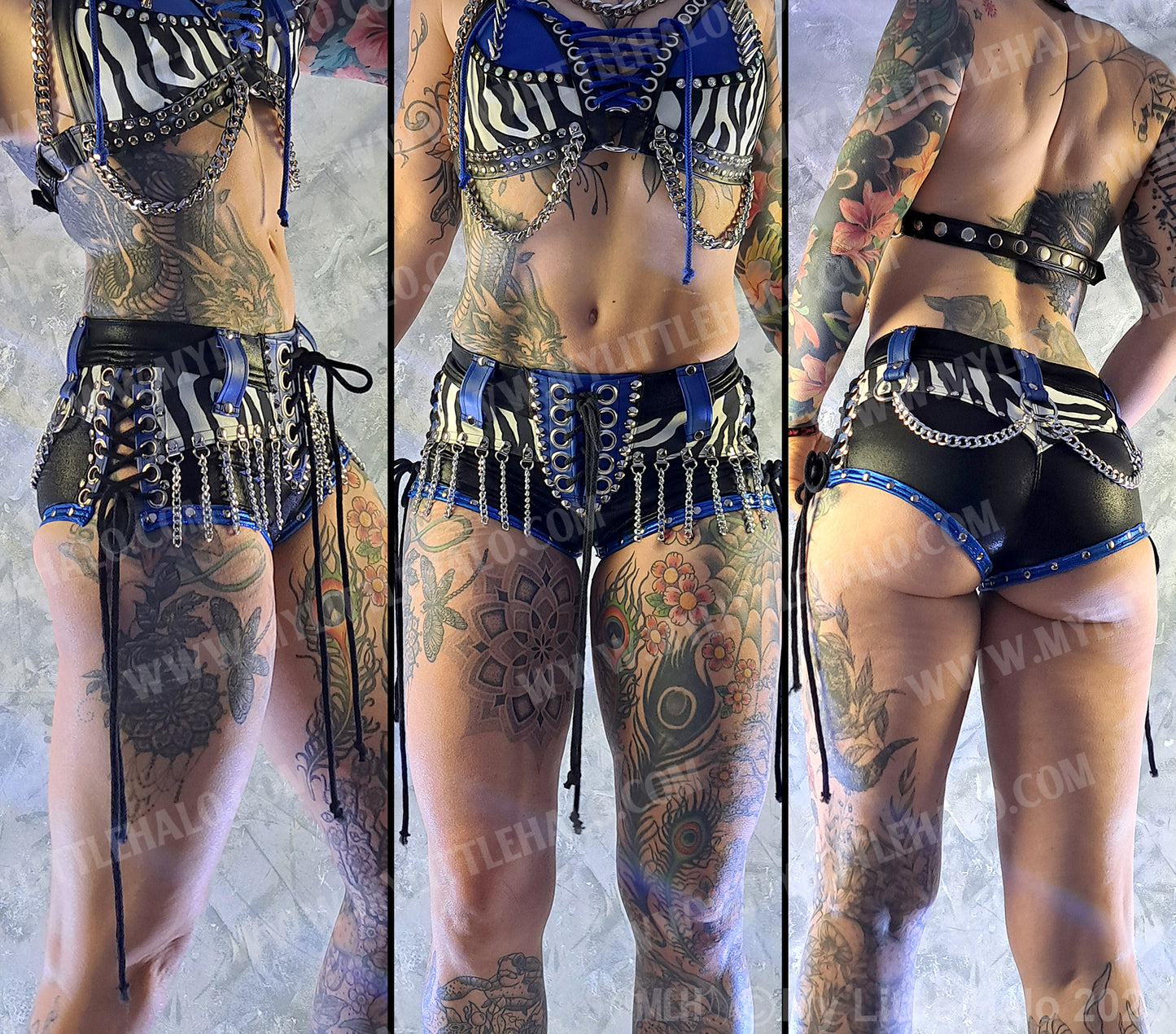 #10 Black, White, Blue & Zebra Print Low Waist Booty Shorts