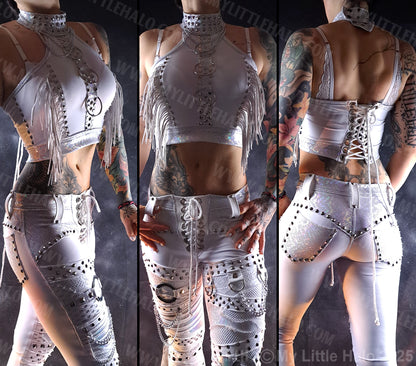 Fringed White Holographic Rings Crop Top #10