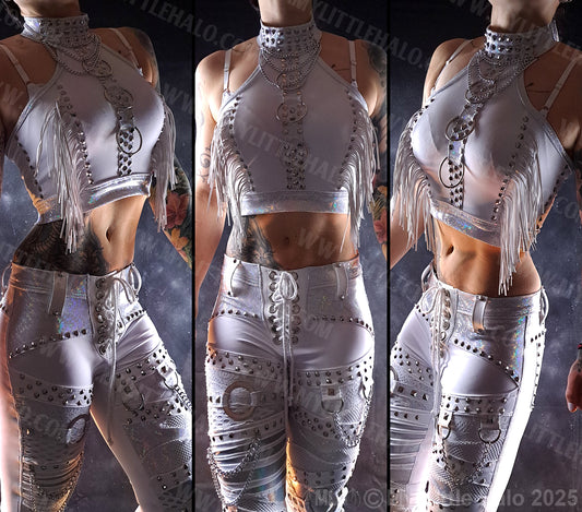Fringed White Holographic Rings Crop Top #10