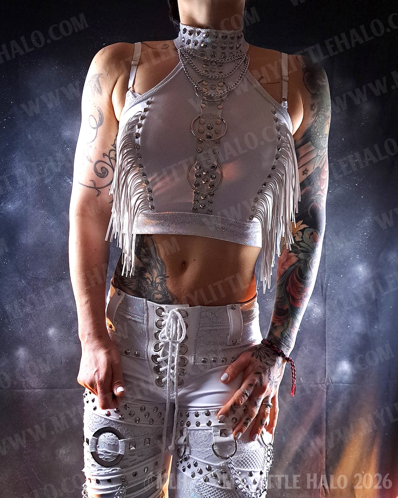 Fringed White Holographic Rings Crop Top #10