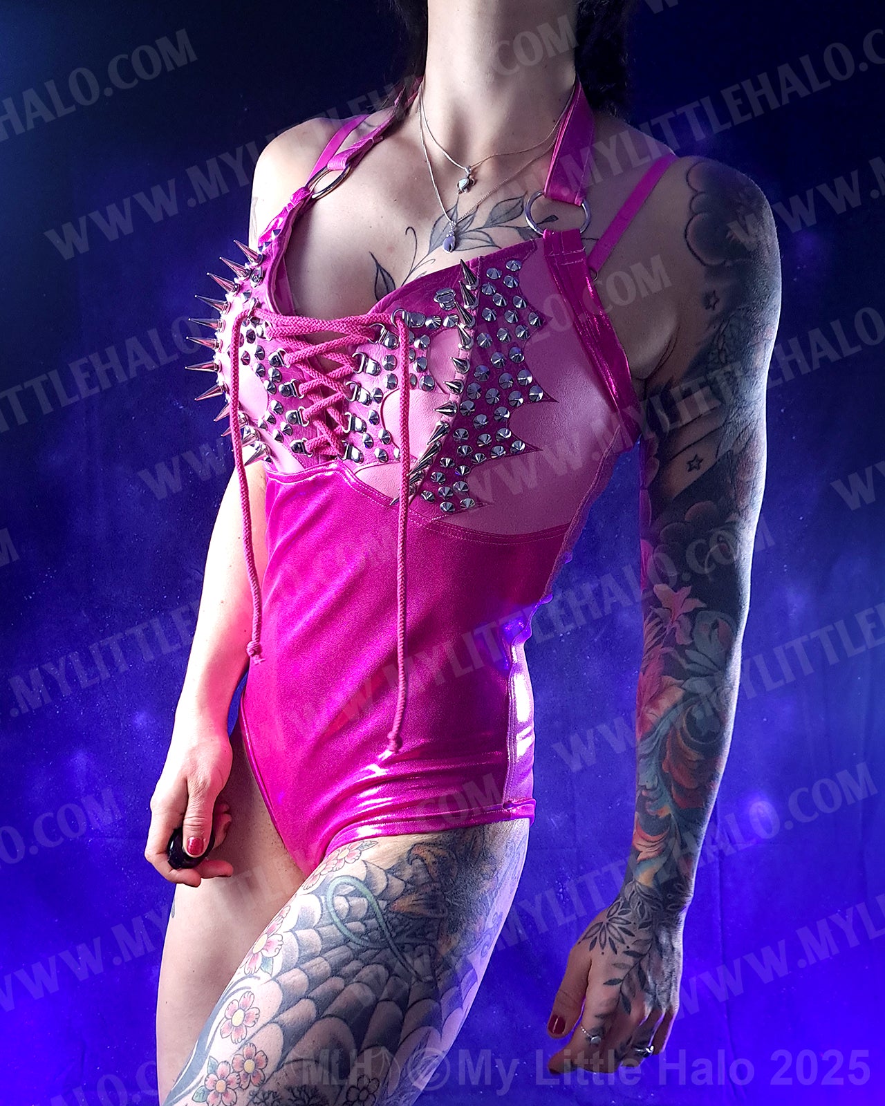 #10 Pink & Silver Spiked Bodysuit