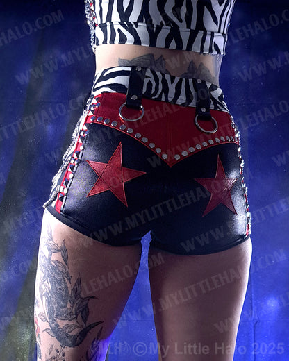 #10 Red, Black & Zebra Print Chain Shorts