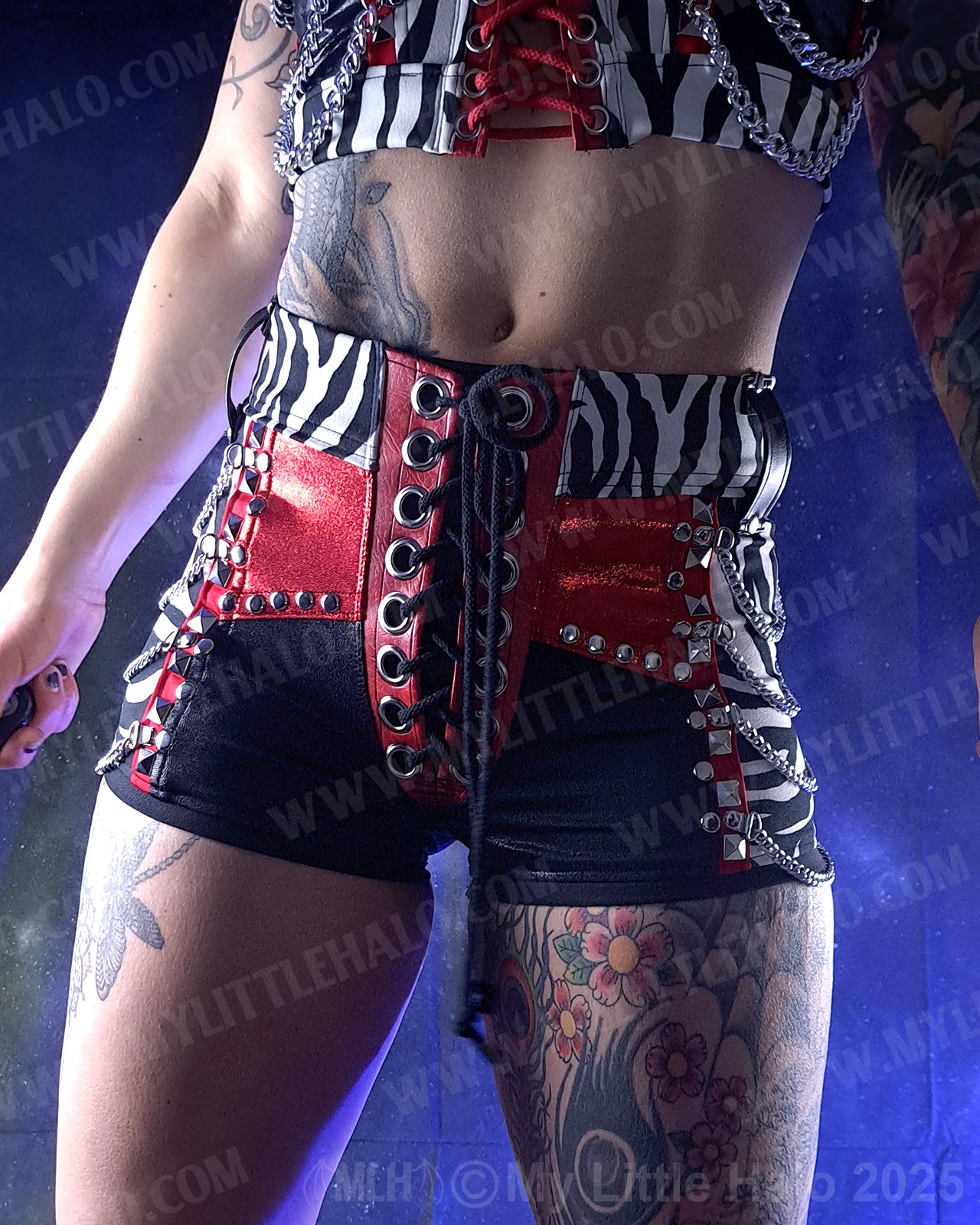 #10 Red, Black & Zebra Print Chain Shorts