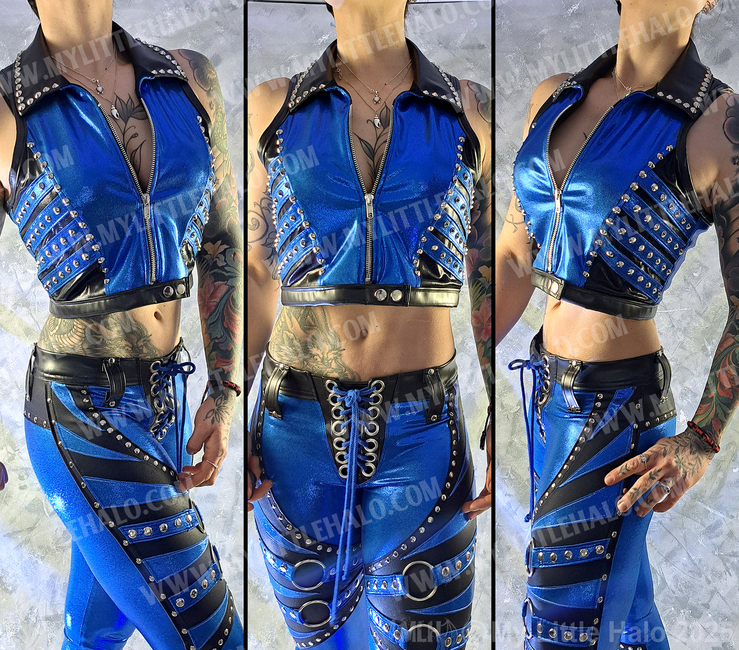 #11 Black & Blue Cropped Sleeveless Jacket