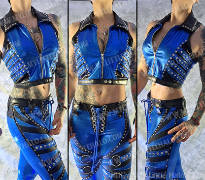 #11 Black & Blue Cropped Sleeveless Jacket