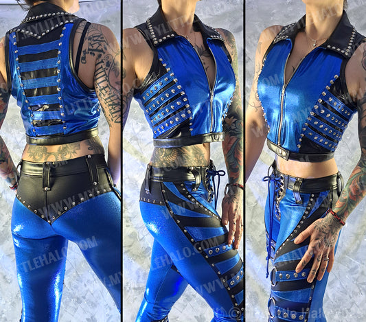 #11 Black & Blue Cropped Sleeveless Jacket