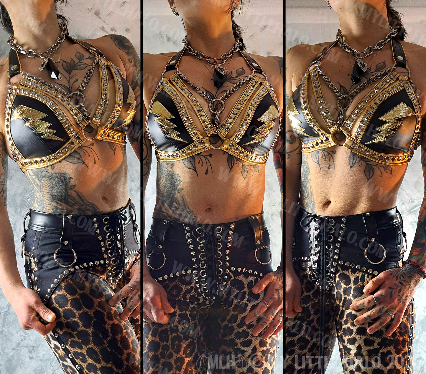 Black & Gold Lightning Bikini Top #11