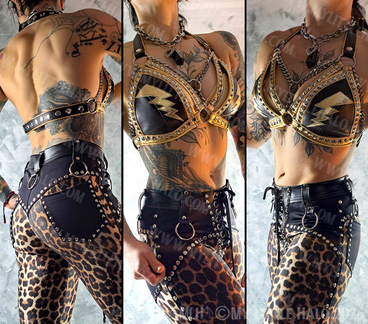 Black & Gold Lightning Bikini Top #11