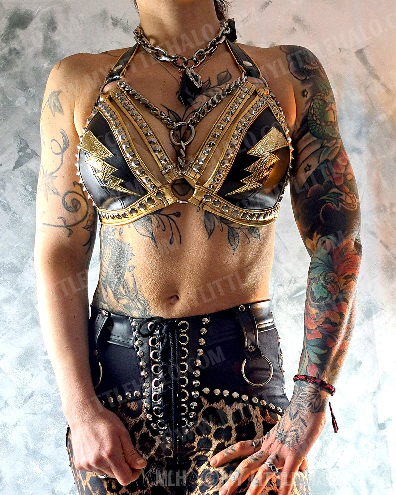 Black & Gold Lightning Bikini Top #11