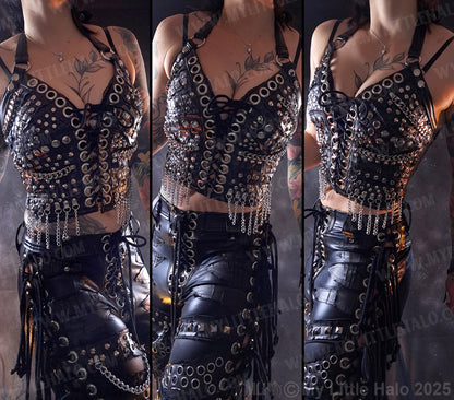 #11 Black & Silver Rivet & Chain Bustier