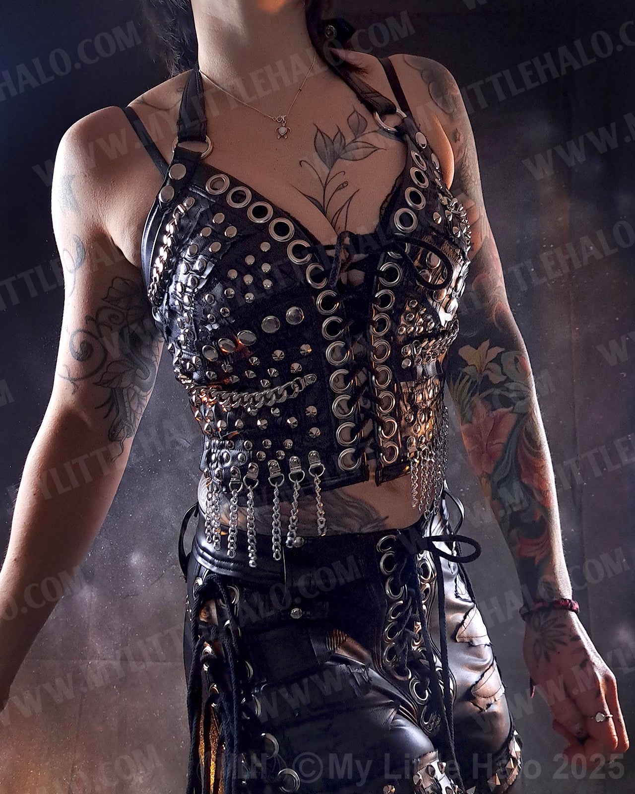 #11 Black & Silver Rivet & Chain Bustier