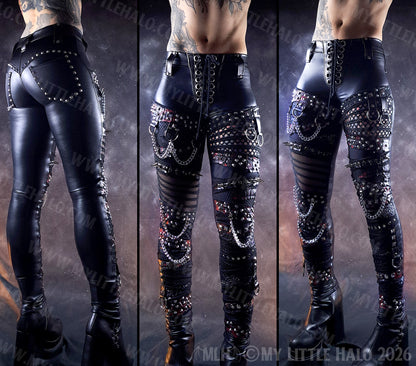 Gothic Black & Blood Splatter Spiked Skinny Pants #11