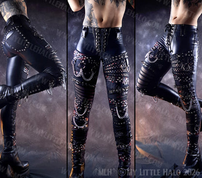 Gothic Black & Blood Splatter Spiked Skinny Pants #11