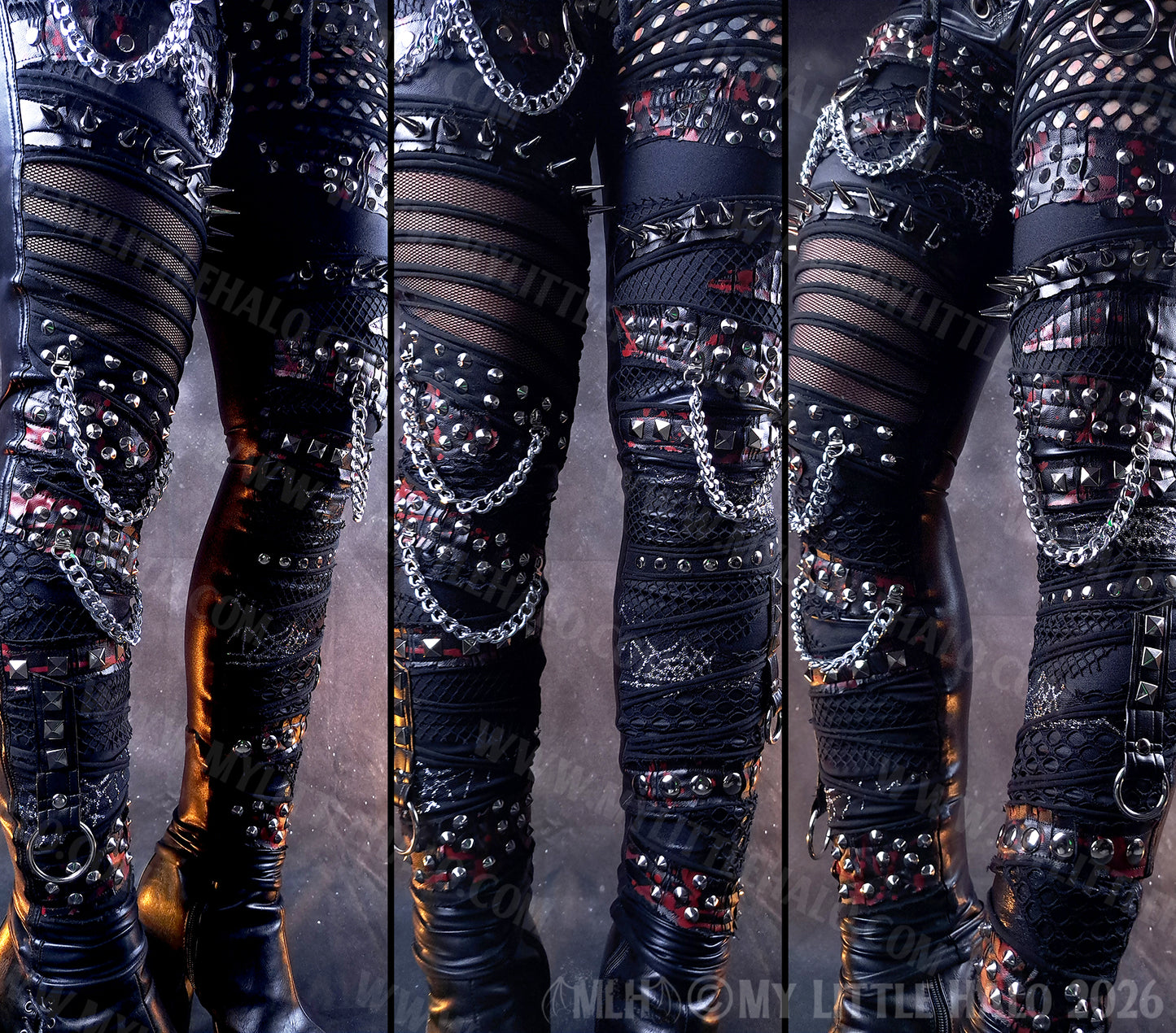 Gothic Black & Blood Splatter Spiked Skinny Pants #11