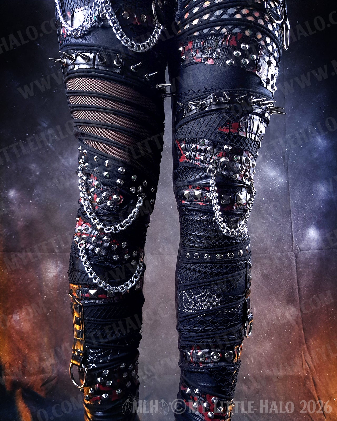 Gothic Black & Blood Splatter Spiked Skinny Pants #11