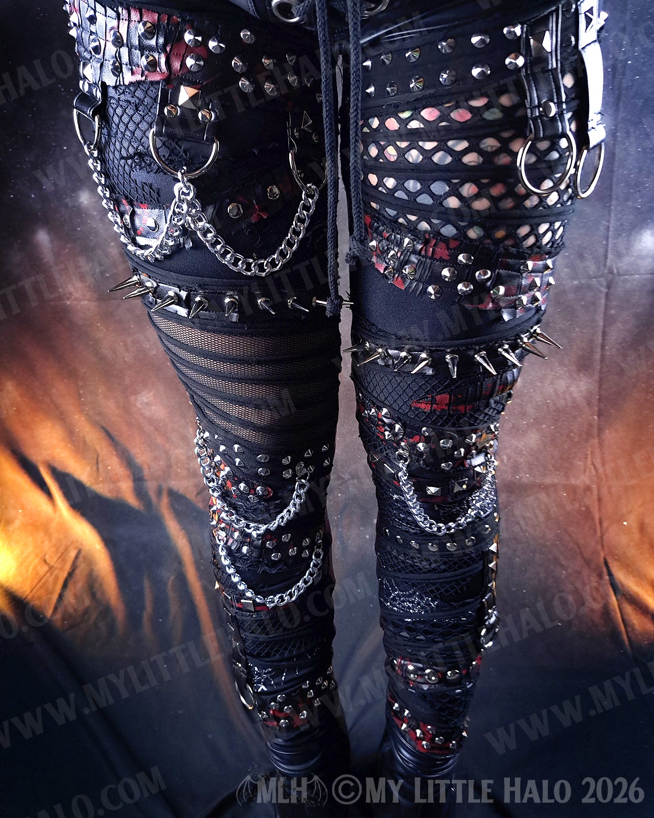 Gothic Black & Blood Splatter Spiked Skinny Pants #11