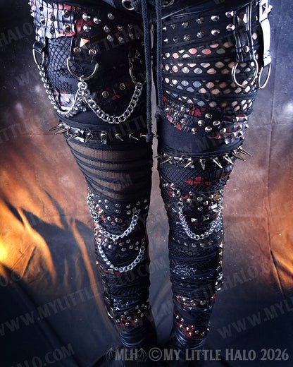 Gothic Black & Blood Splatter Spiked Skinny Pants #11