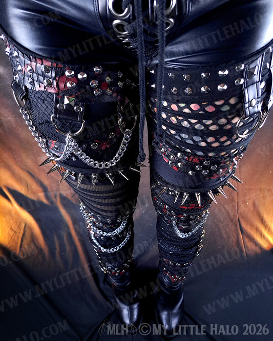Gothic Black & Blood Splatter Spiked Skinny Pants #11