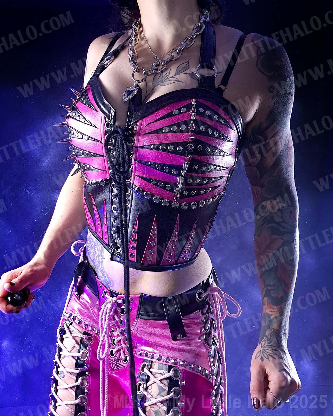 #11 Pink & Black Spikes & Rivets Bustier