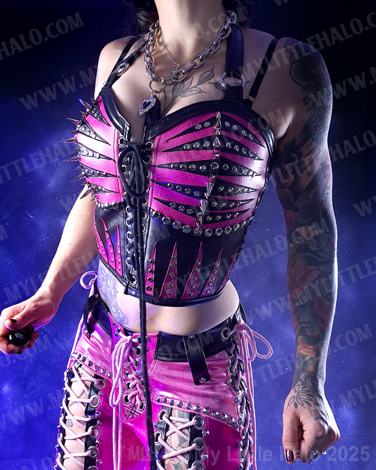 #11 Pink & Black Spikes & Rivets Bustier