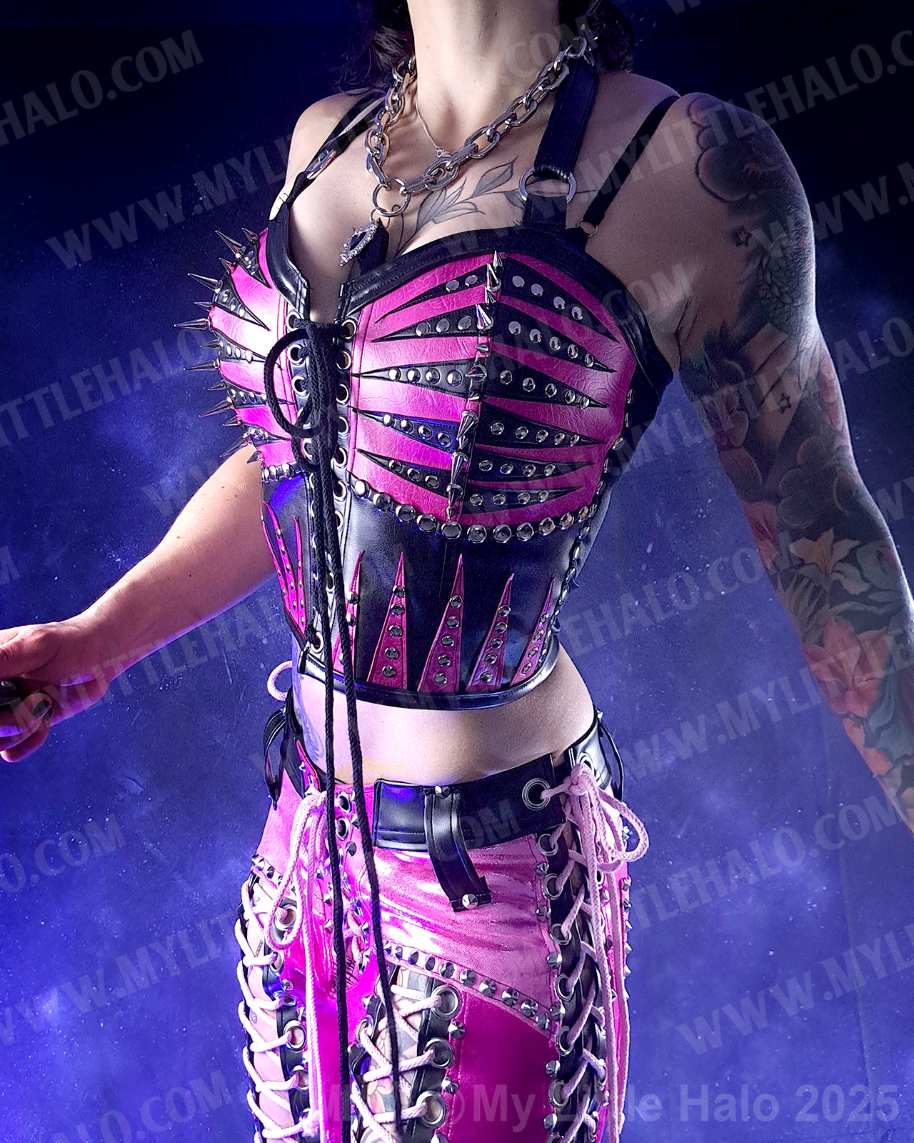 #11 Pink & Black Spikes & Rivets Bustier