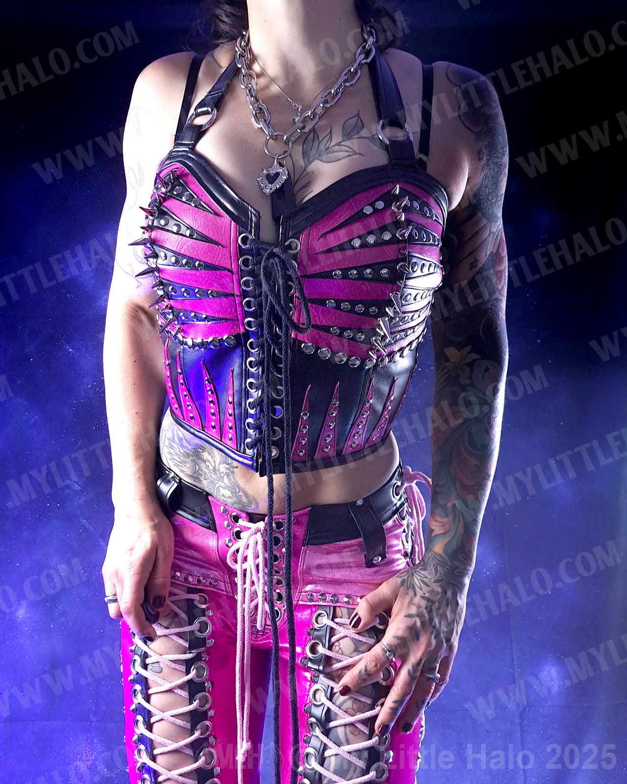 #11 Pink & Black Spikes & Rivets Bustier