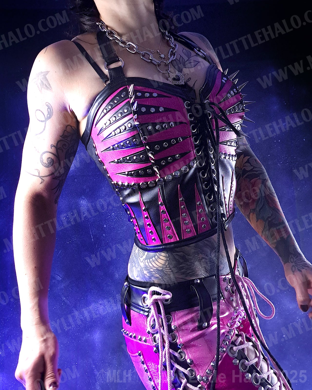 #11 Pink & Black Spikes & Rivets Bustier