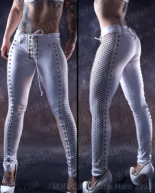 #11 White Fishnet Panel Pants
