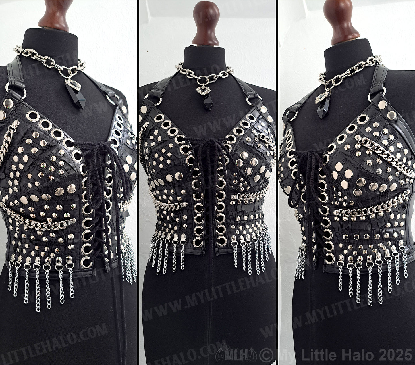 #11 Black & Silver Rivet & Chain Bustier