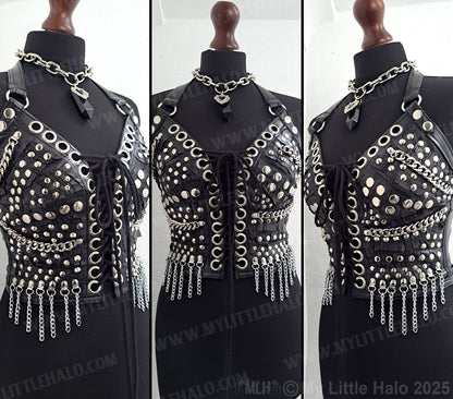 #11 Black & Silver Rivet & Chain Bustier
