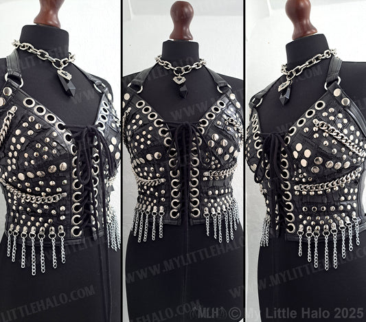 #11 Black & Silver Rivet & Chain Bustier