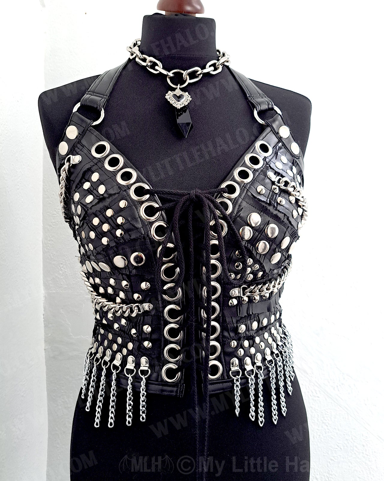 #11 Black & Silver Rivet & Chain Bustier