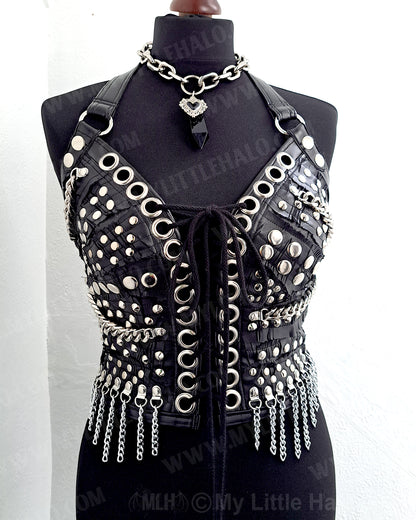 #11 Black & Silver Rivet & Chain Bustier