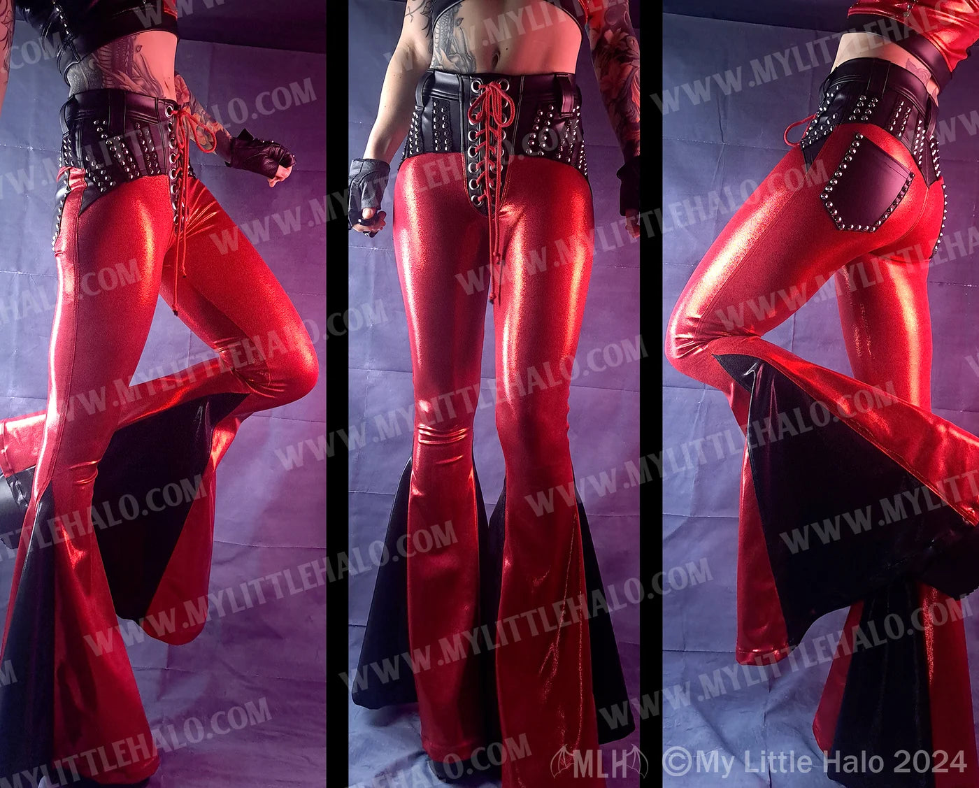 #11 High Waisted Red & Black Mega Bell Flares
