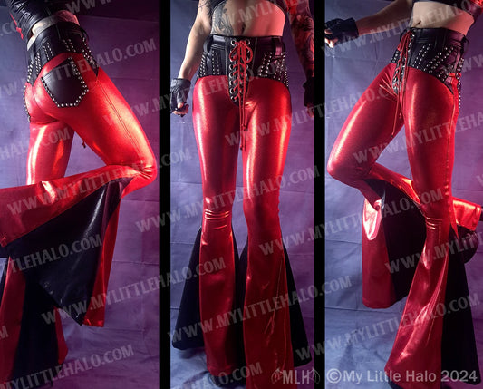 #11 High Waisted Red & Black Mega Bell Flares