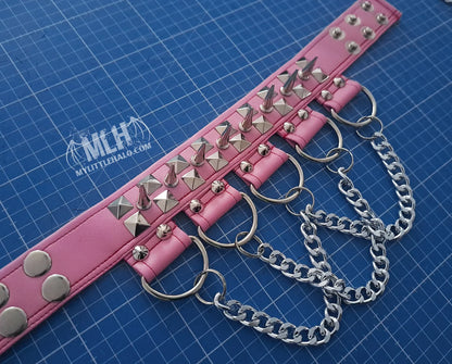 #11 Light Pink Pyramid Rivet & D-Ring Choker (24-01-00-28)