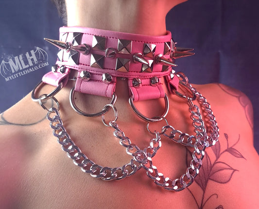 #11 Light Pink Pyramid Rivet & D-Ring Choker (24-01-00-28)