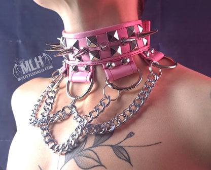 #11 Light Pink Pyramid Rivet & D-Ring Choker (24-01-00-28)