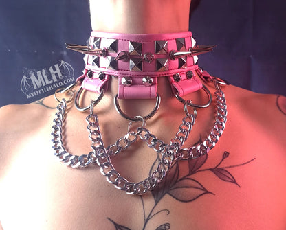 #11 Light Pink Pyramid Rivet & D-Ring Choker (24-01-00-28)