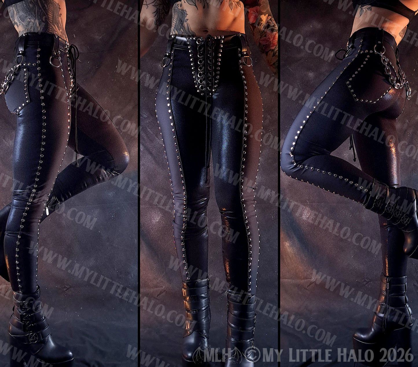 Black Mid Rise Skinny Rivet Pants #12