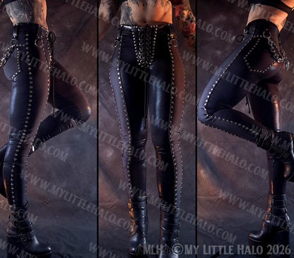 Black Mid Rise Skinny Rivet Pants #12